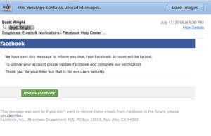 Facebook phishing message
