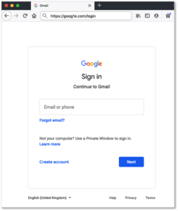Phishing website that looks like a Google login page